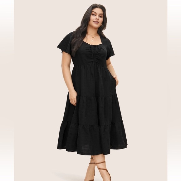 BloomChic Plus Size XL Plain Ruched Drawstring Pocket Ruffle Tiered Dress us14 - Picture 1 of 9